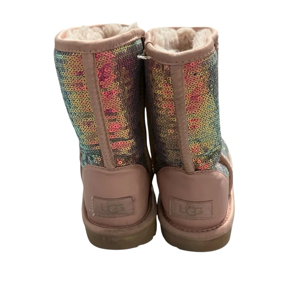 UGG Classic Short II Sz 4 Big Kid Sequin Rainbow Boots
